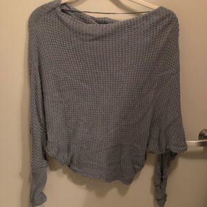 Free People Gray Cowl Neck Waffleweave Sweater